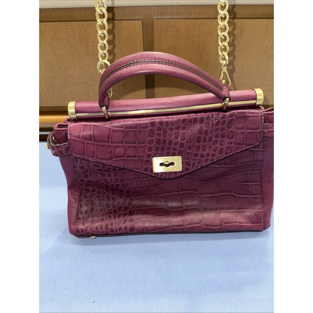 BCBGmaxazria Milano Genuine Leather Satchel Shoulder Bag Merlot Gold Hardware